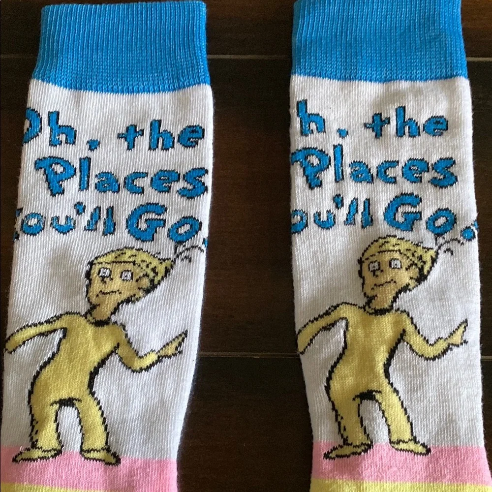 Dr. Seuss Themed Colorful Socks Set Oh the Places You'll Go, The Grinch